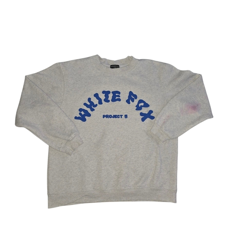 White Fox Heathered Gray Crewneck Sweater Bubble Logo Oversized Size S/M